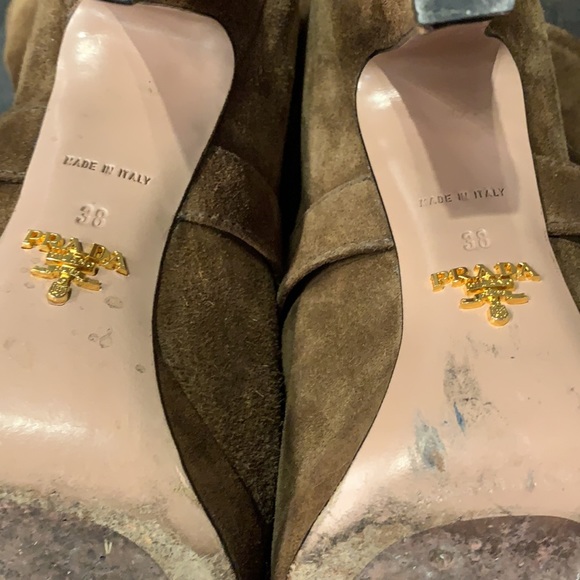 Prada brown peep toe pull on suede boots size 38 - Picture 9 of 10